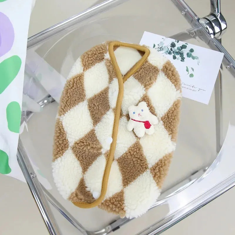 1pc Pet Dog Clothes Soft Warm Fleece Dogs Jumpsuits Plaid Pet Clothing for Small Dogs Puppy Cats Costume Coats